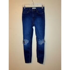 FREE PEOPLE High Rise Distressed Knee Skinny Jeans Dark Wash Size 26